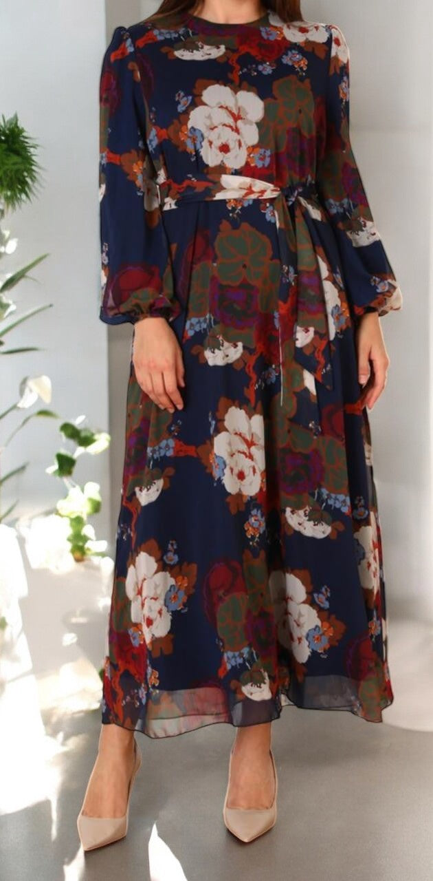 Dress Plus Lined Floral Navy