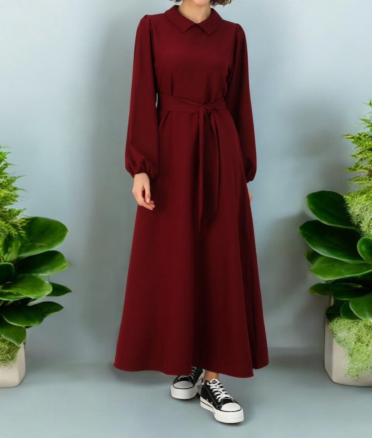 Dress Plain Collar Burgandy / Emerald