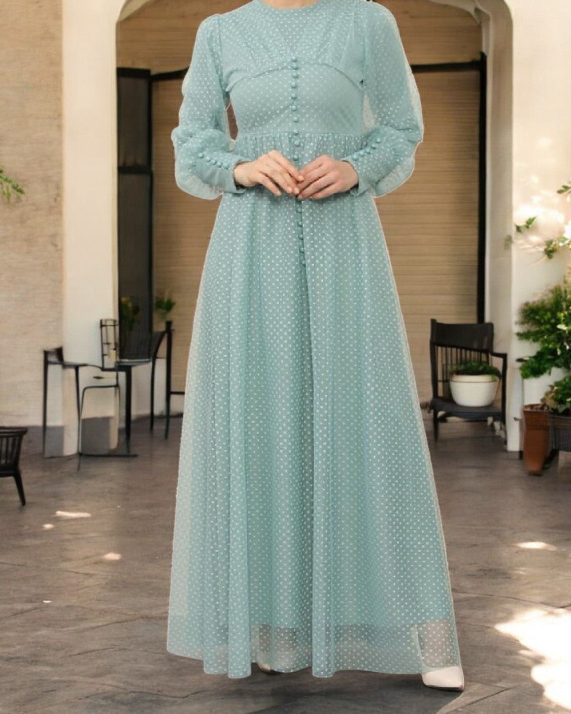 Dress Evening Swiss Dots Tulle Black / Mint