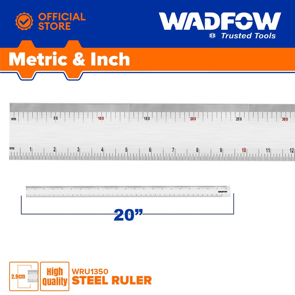 WADFOW Ruler 20" 500MM Stainless Steel WRU1350