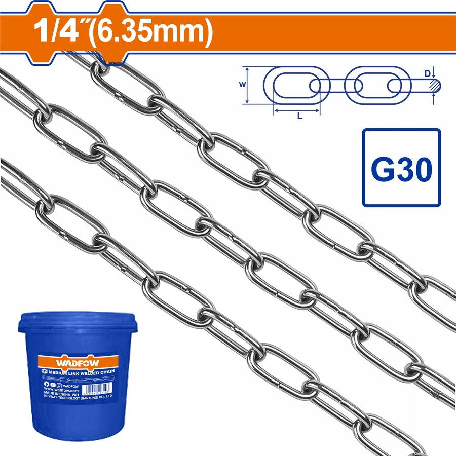 WADFOW Chain 1/4" 6.35MM Silver Color WTLT1B06 Sold by Ft