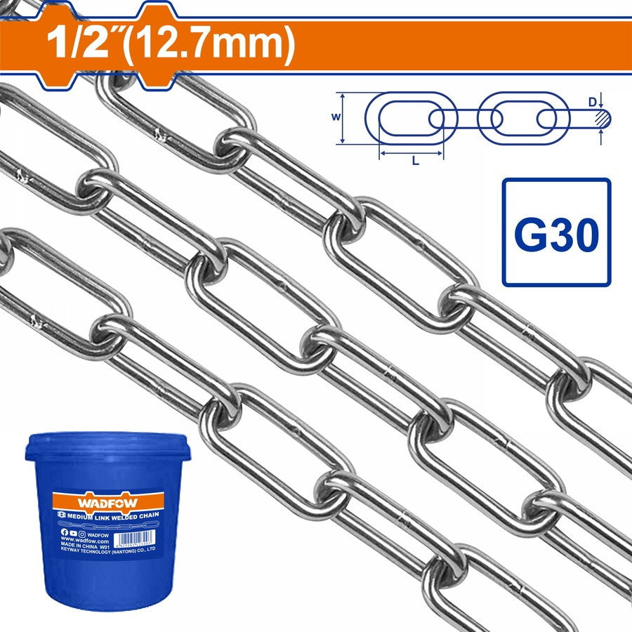 WADFOW Chain 1/2" 12.7MM Silver Color WTLT1B12 Sold by Ft