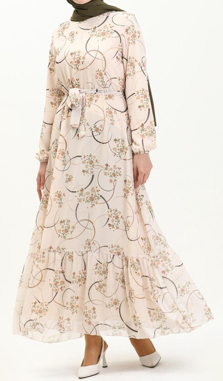 Dress Plus Lined Floral Cream
