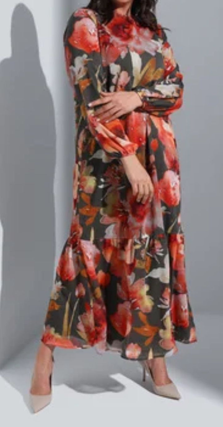 Dress Plus Lined Floral Cream