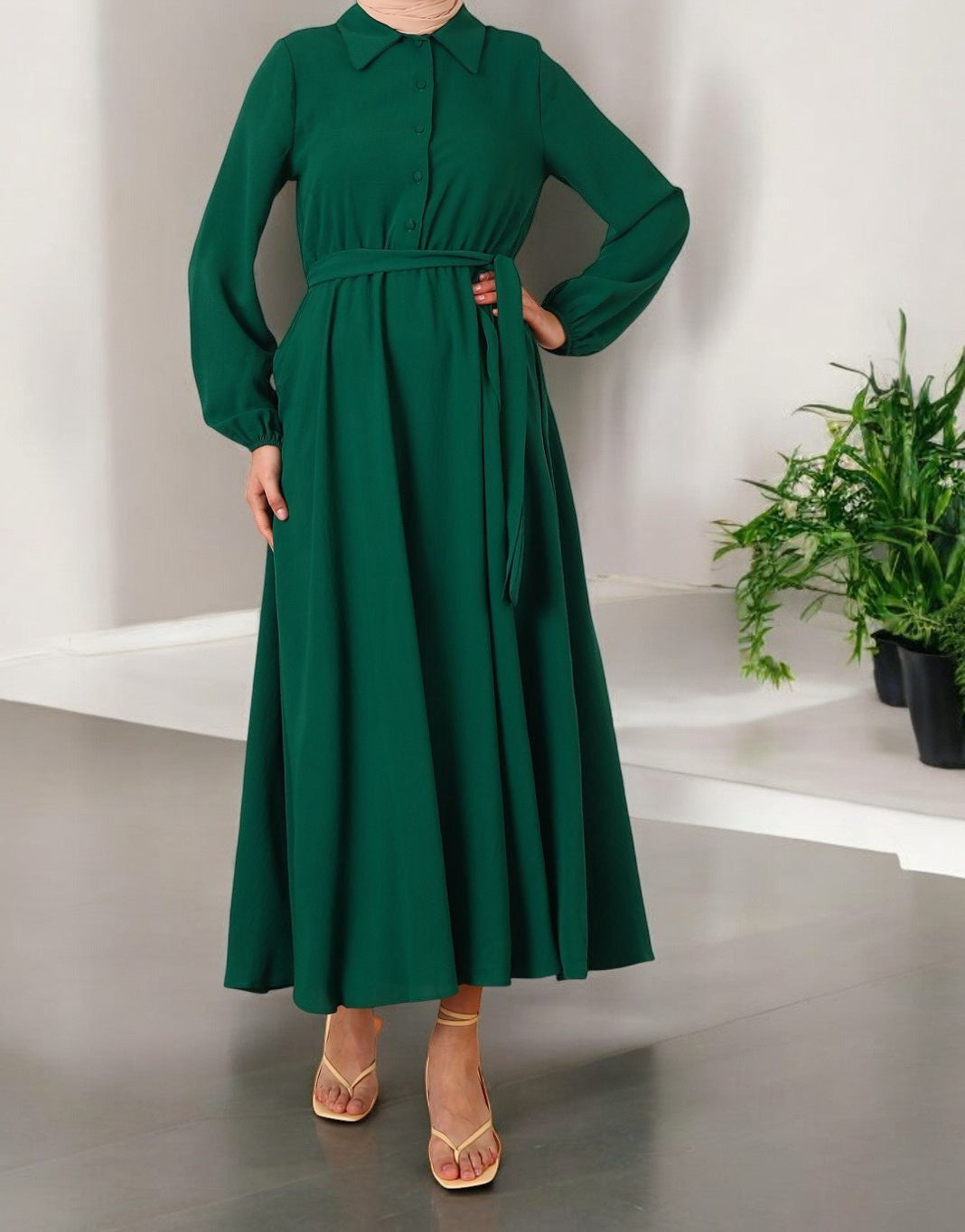 Dress Plain W/ Band Green / Lime Green