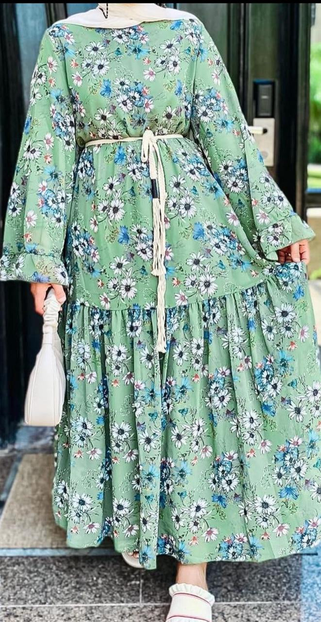 Dress Lined Floral Pink /Black / Green