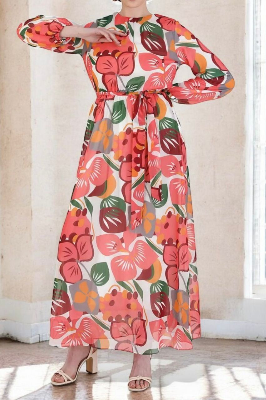 Dress Floral Lined Orange