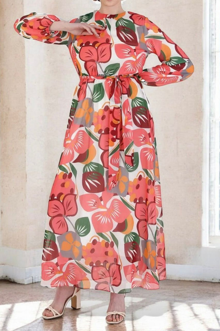 Dress Floral Lined Orange