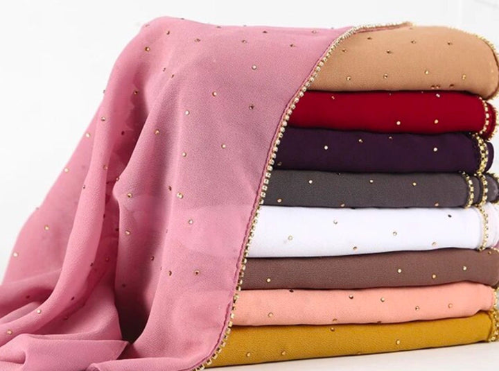 Hijab Scarf Chiffon Crepe Stone Embroidery Assorted Colors