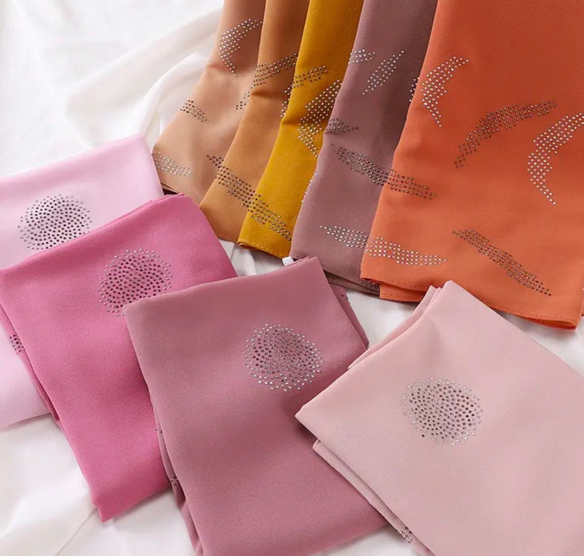 Hijab Scarf Chiffon Crepe Stone Embroidery Assorted Colors