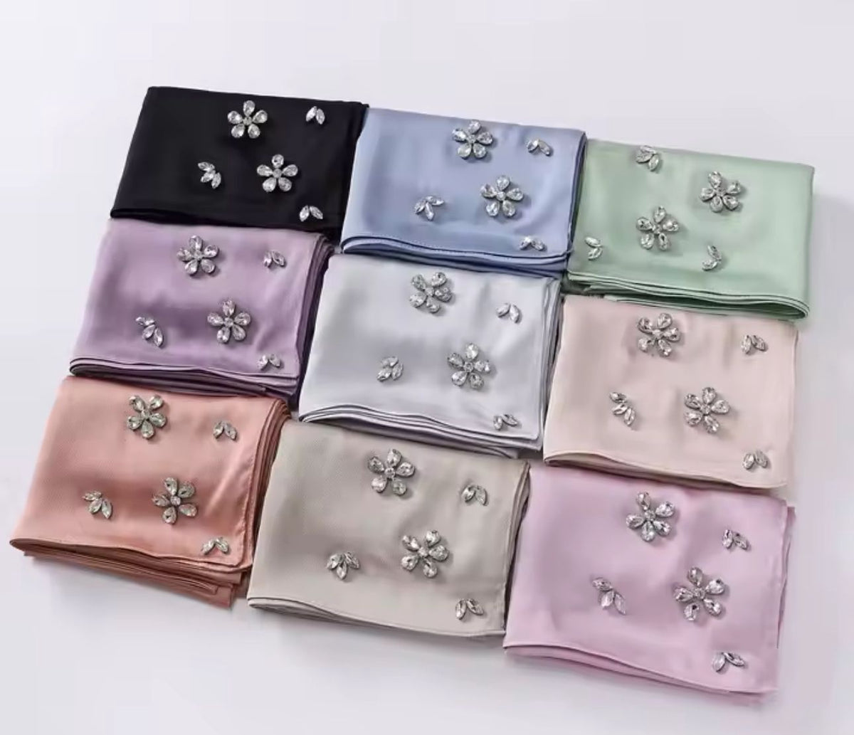 Hijab Scarf Satin Rhinestone Detail Assorted Colors
