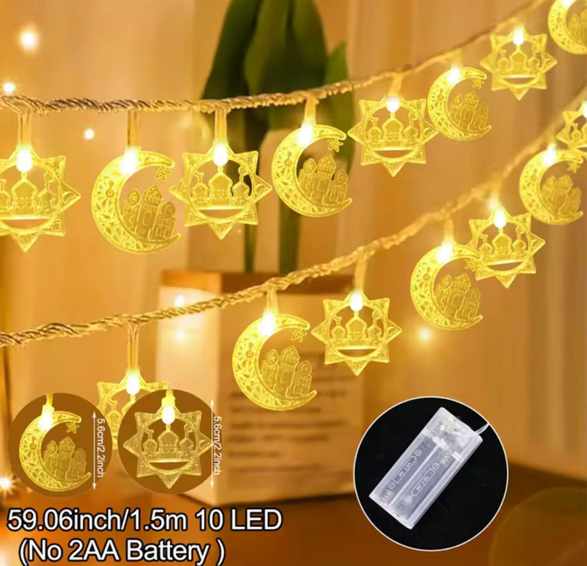 Eid / Ramadan String Light 10 LED 1.5M Battery Yellow