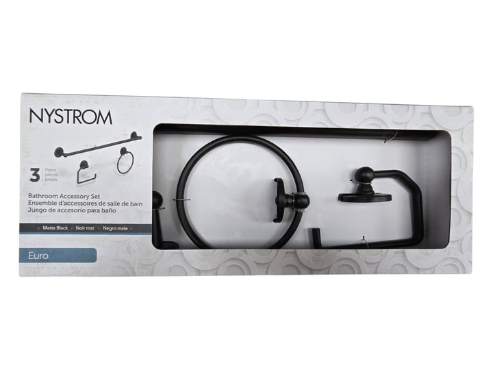 NYSTROM Bathroom Accessories Set Black 3PCS Euro Toilet Paper HOLDER/TOWEL RING/TOWEL Bar 374900