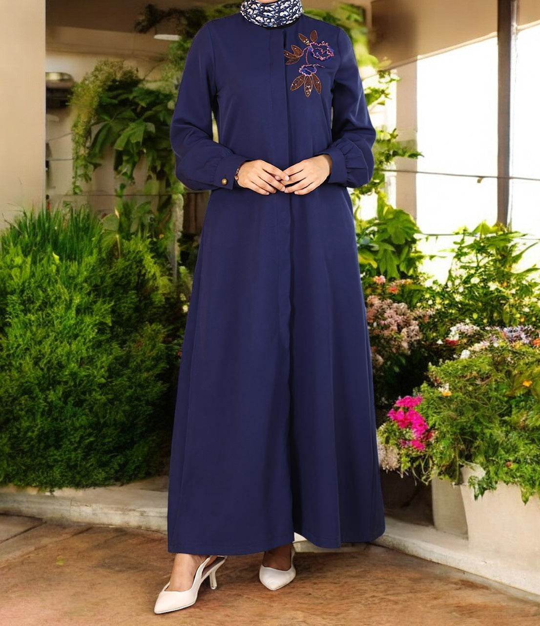 Gown Abaya Embellished Cuff Blue / Lilac / Burgandy