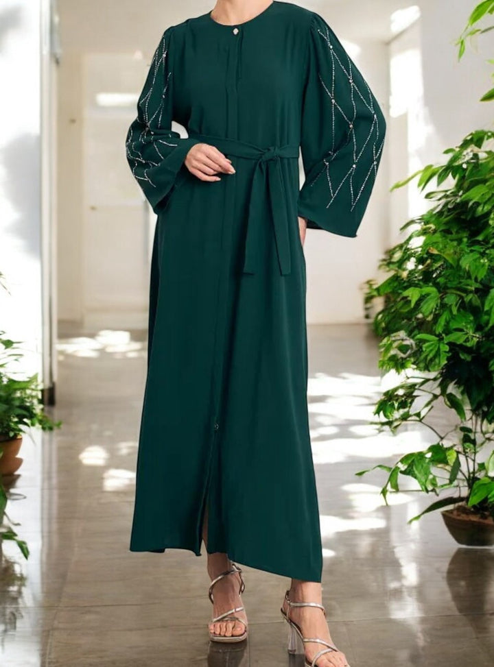 Gown Abaya Embellished Emerald / Camel