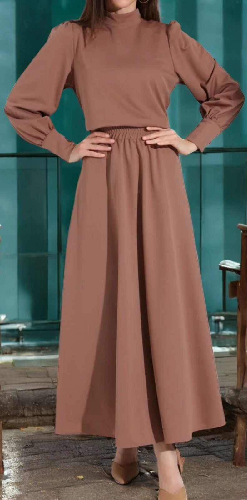 Skirt Suit Set 2PC Camel