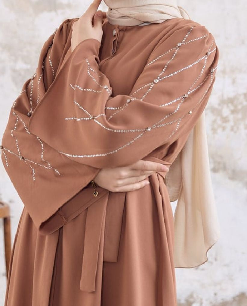 Gown Abaya Embellished Emerald / Camel
