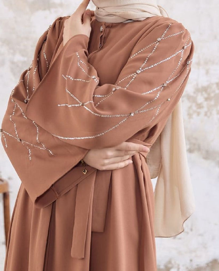 Gown Abaya Embellished Emerald / Camel