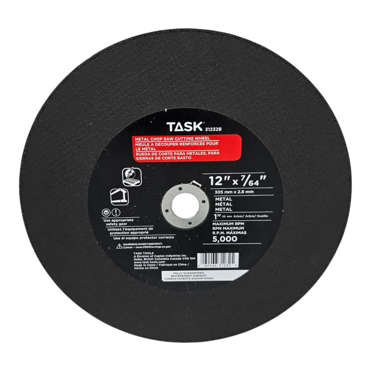 TASK Disc 12" X 7/64" Metal Cutting 31232B for Chop Saw