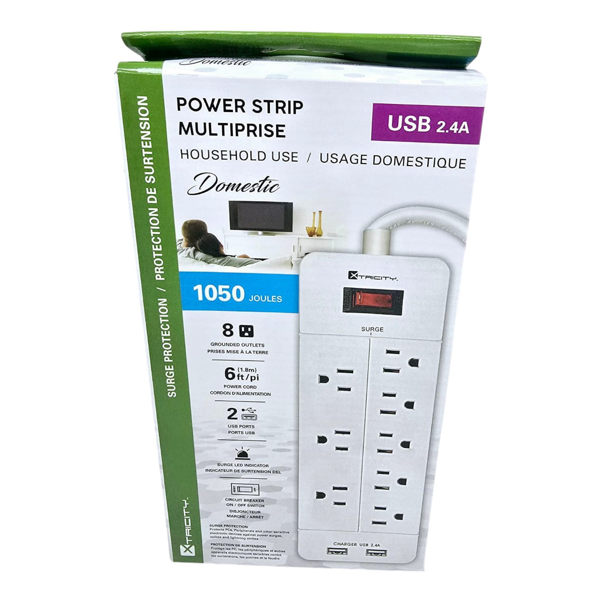 XTRICITY Surge Protector with 2 USB Ports 8 Outlet 6FT Cord 3-70628