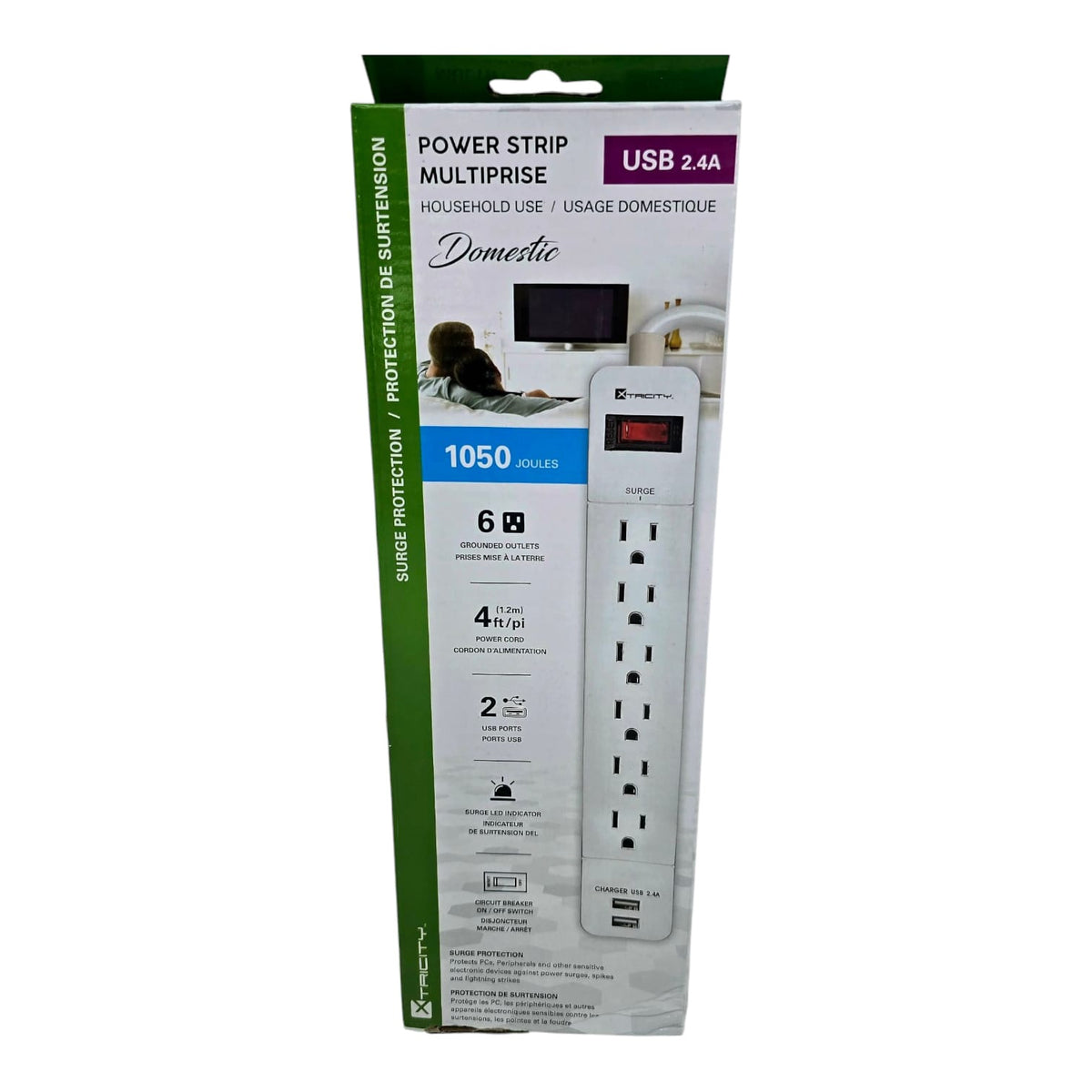 XTRICITY Surge Protector with 2 USB Ports 6 Outlet 4FT Cord 3-70627