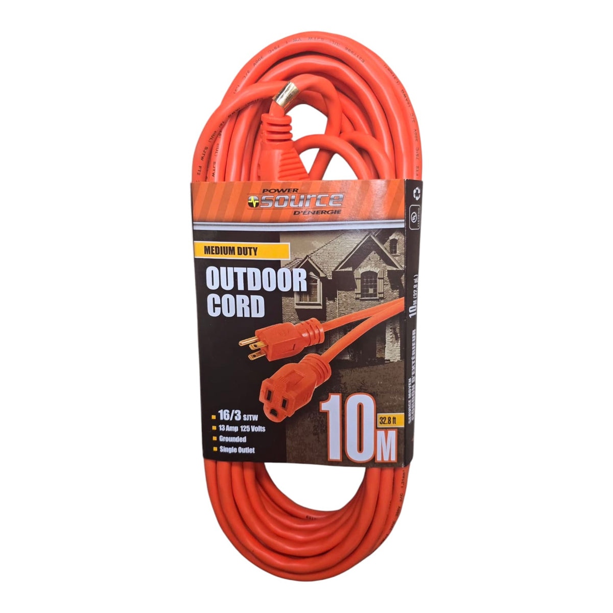 POWER SOURCE Extension Cord Outdoor 10M/32.8FT Orange Medium Duty 4024