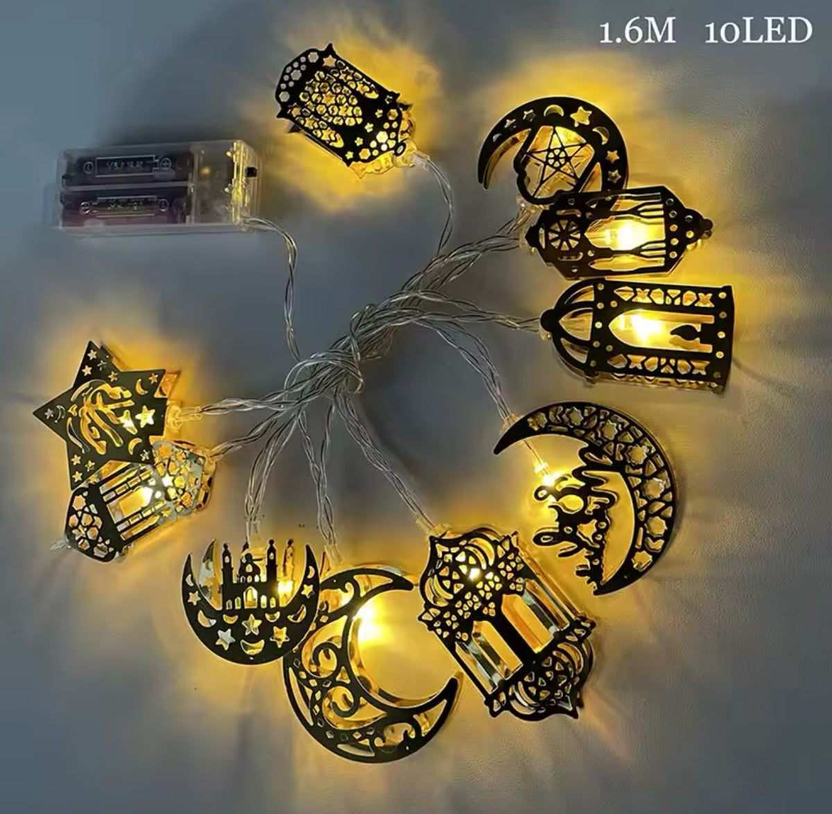 Eid / Ramadan String Light 10 LED 1.6M Battery Metal Yellow