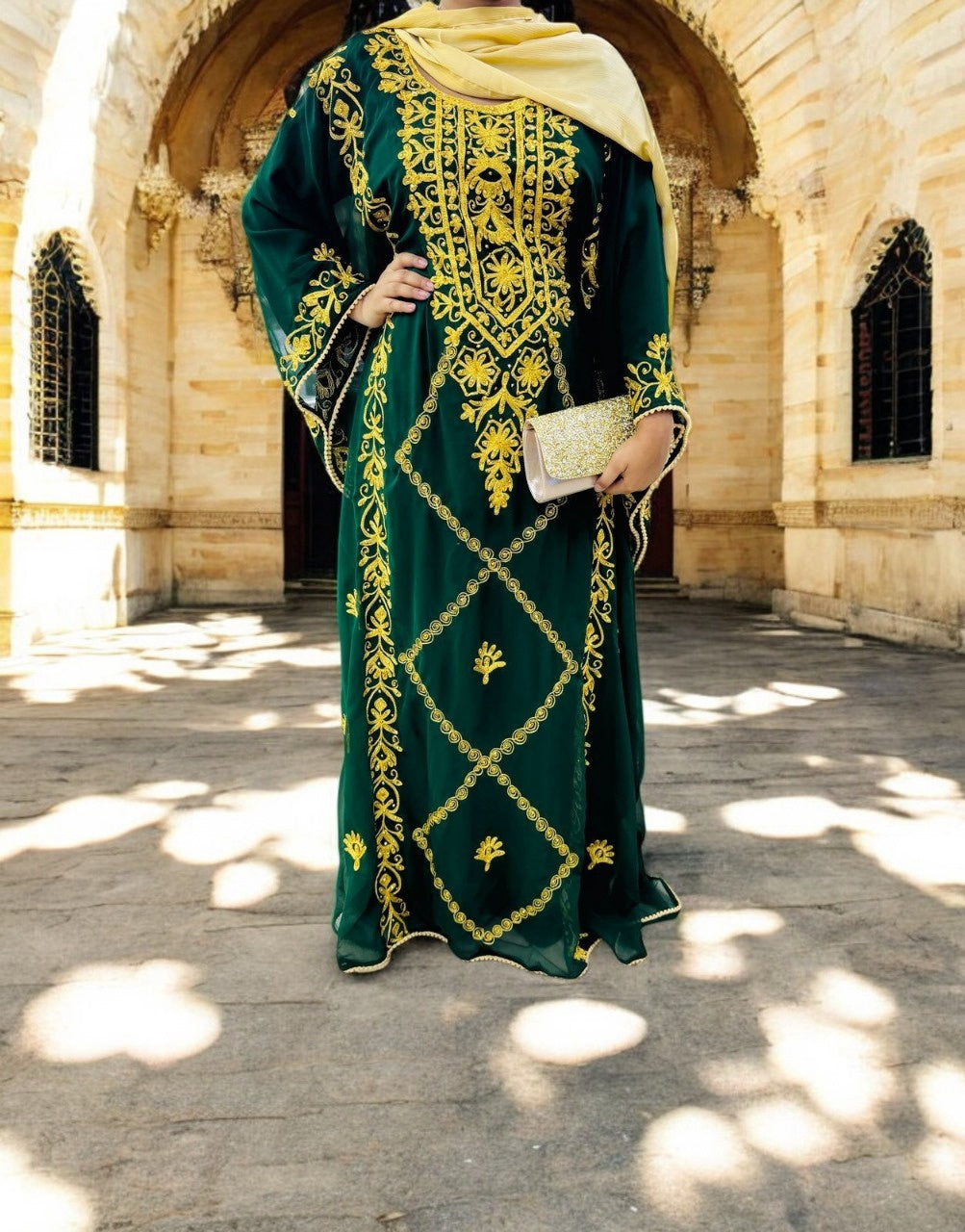Gown Beaded Embroidery Navy / Emerald / Aqua
