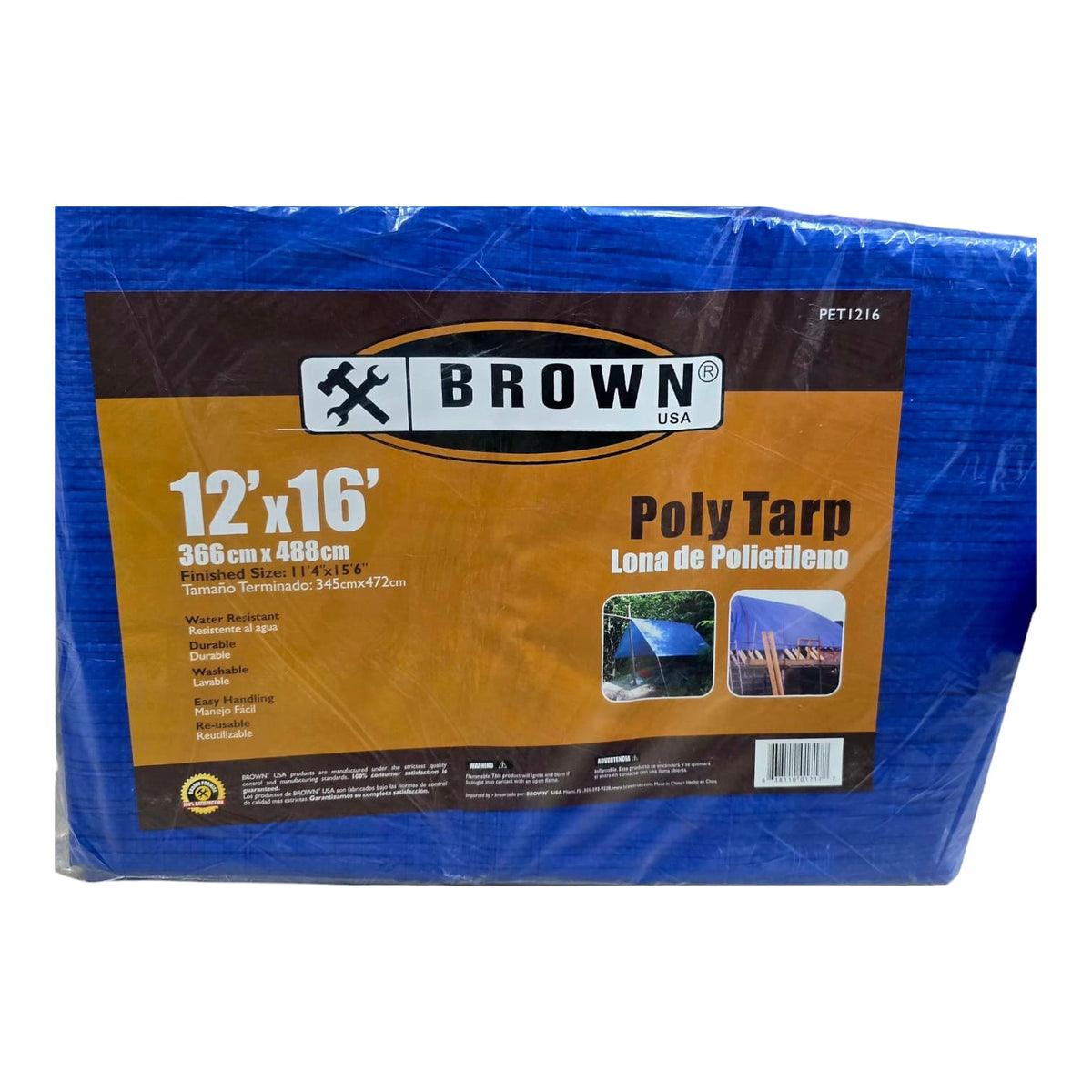 BROWN USA Tarpaulin Blue 12' X 16' PET1216
