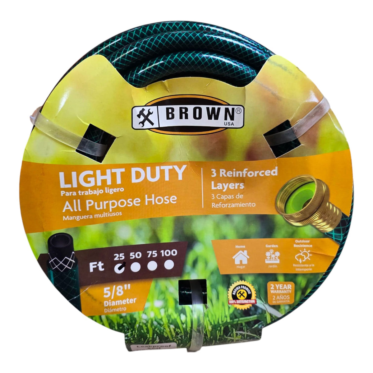 BROWN USA Hose 5/8" X 25' Green Light Duty BRGH58025