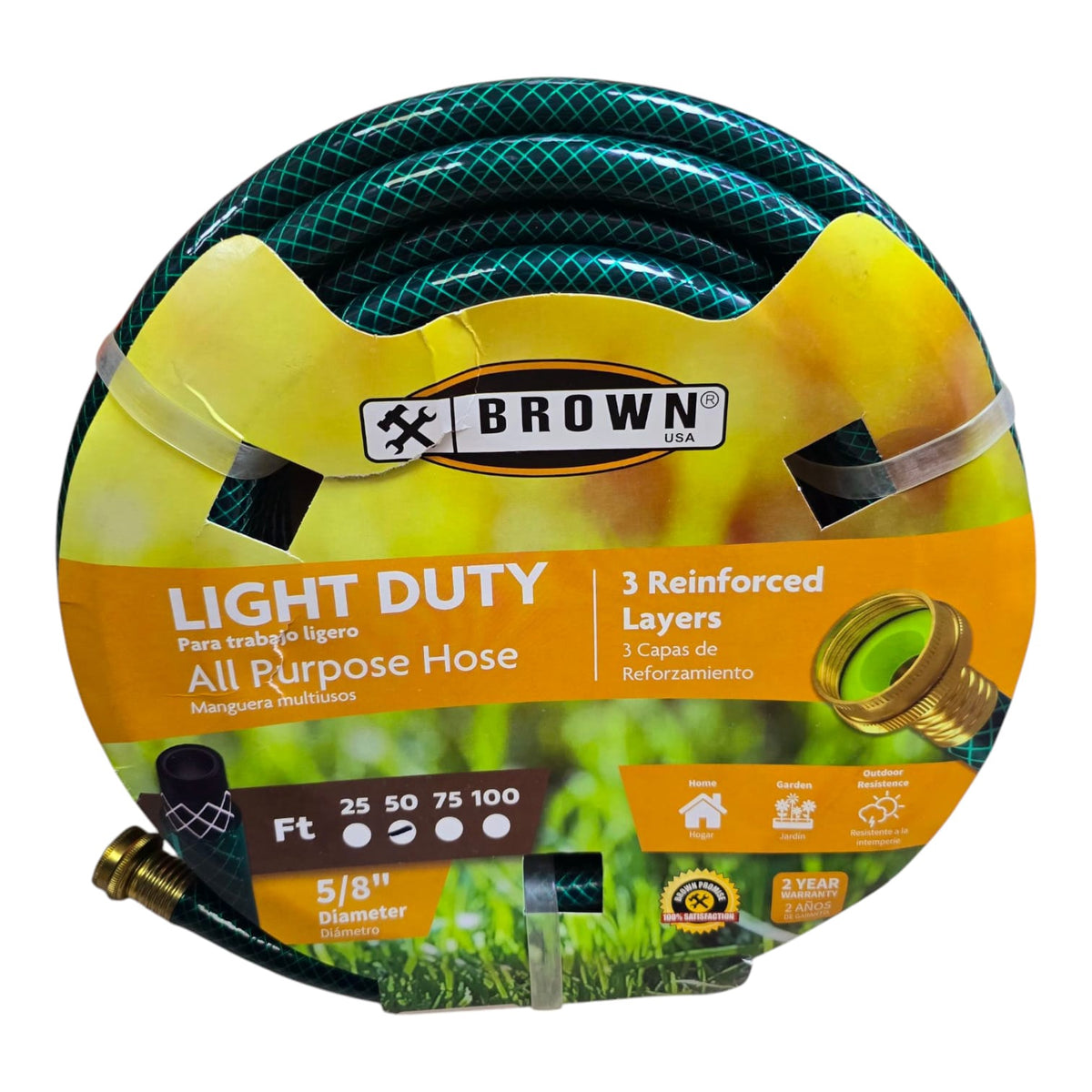 BROWN USA Hose 5/8" X 50' Green Light Duty BRGH58050