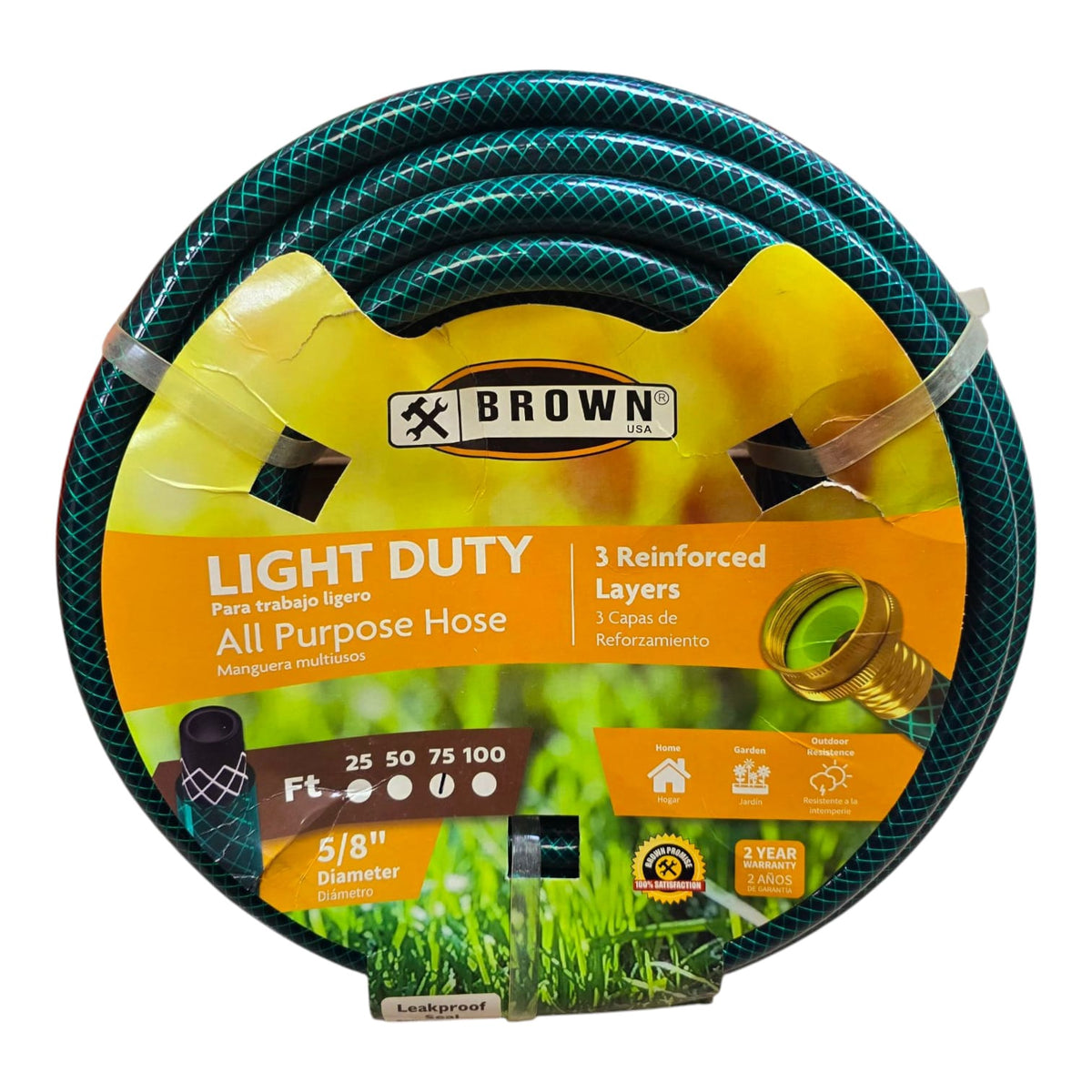 BROWN USA Hose 5/8" X 75' Green Light Duty BRGH58075