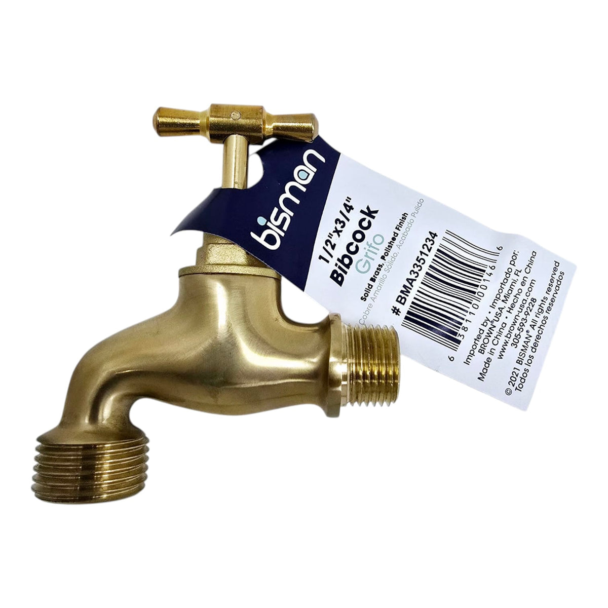 BISMAN Bib Cork 1/2" X 3/4" Solid Brass Polish Finish BMA3351234