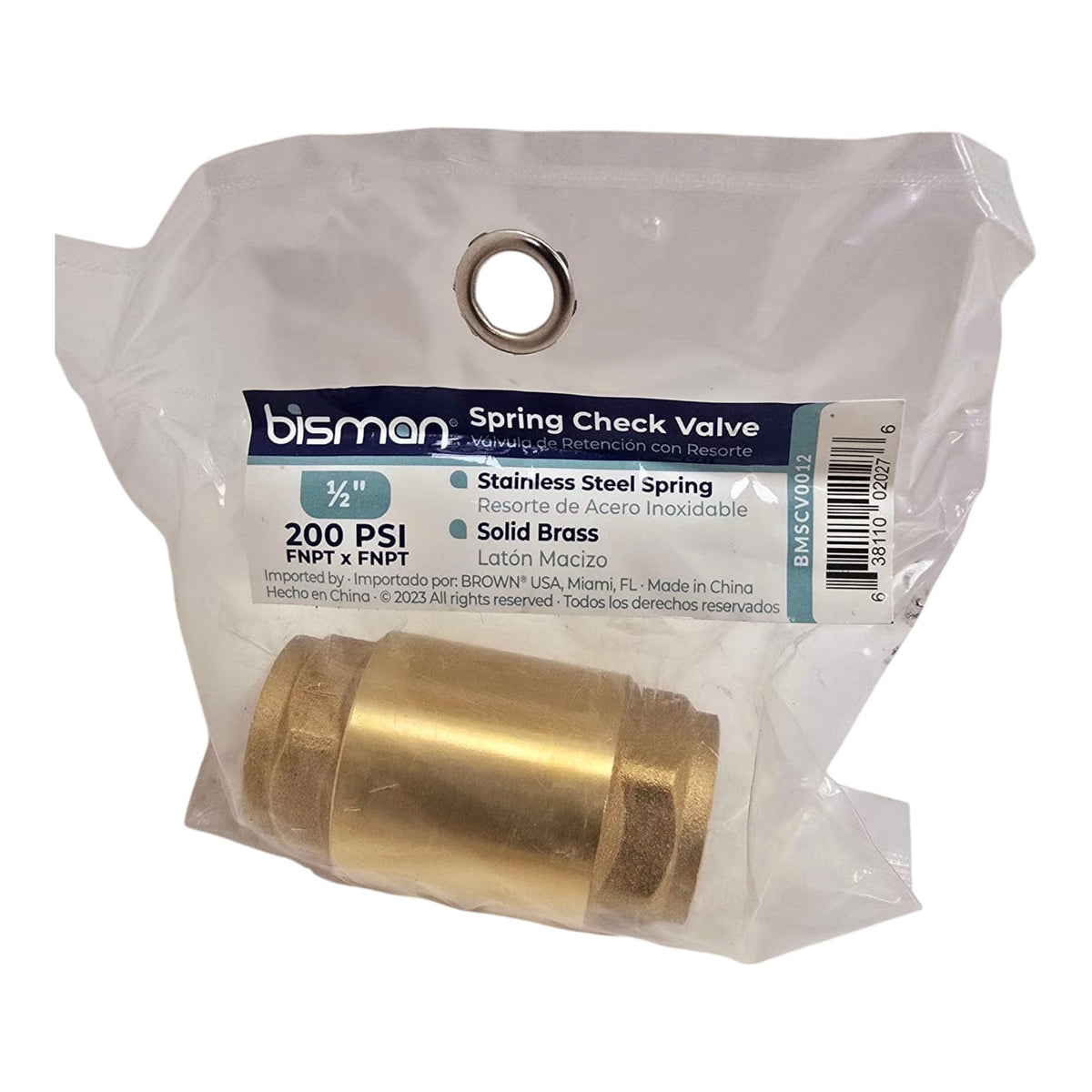 BISMAN Check Valve 1/2" Brass Spring Loaded BMSCV0012