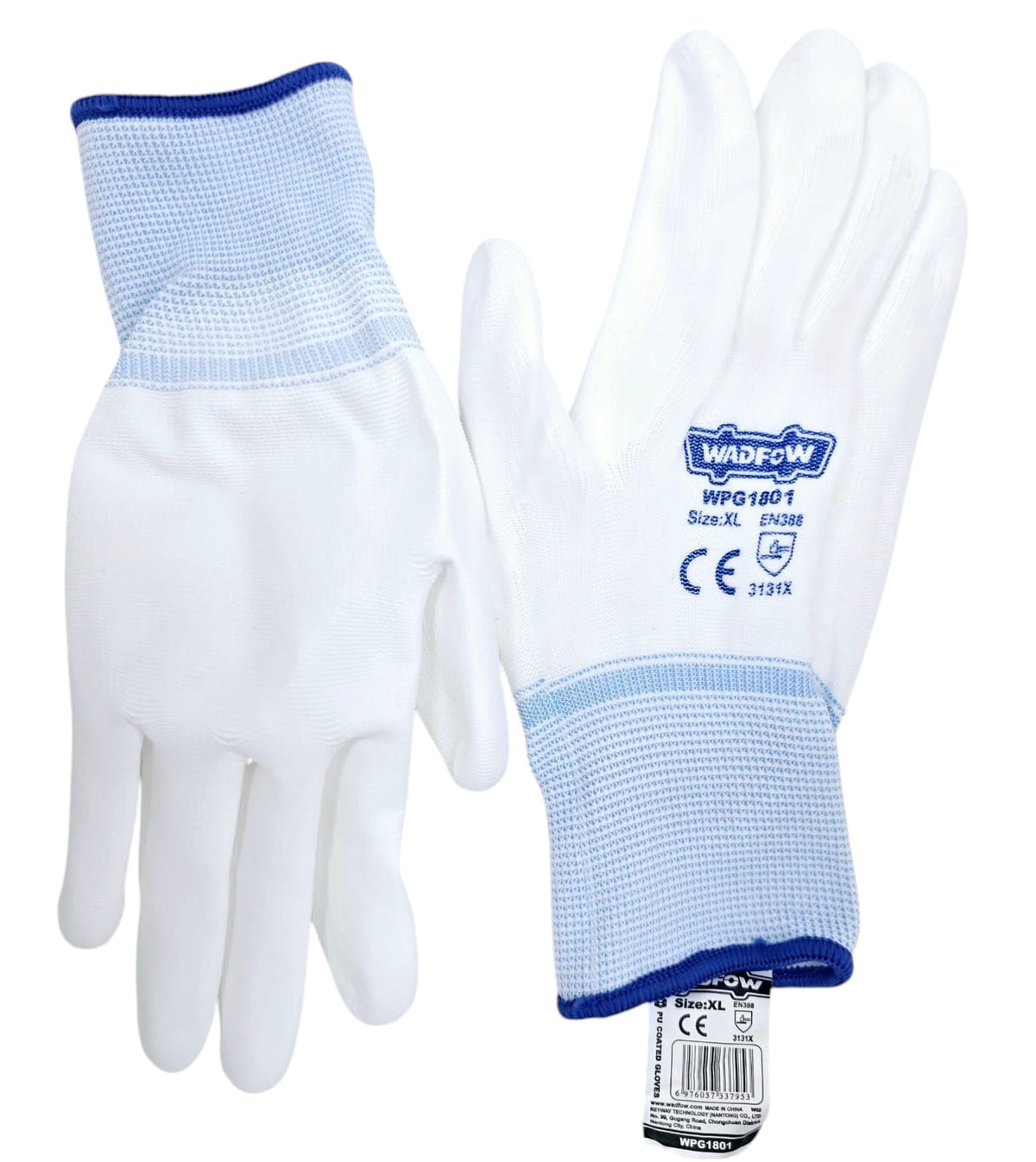WADFOW Gloves Cloth Type White and Blue Top WPG1801 Sold Per Pr