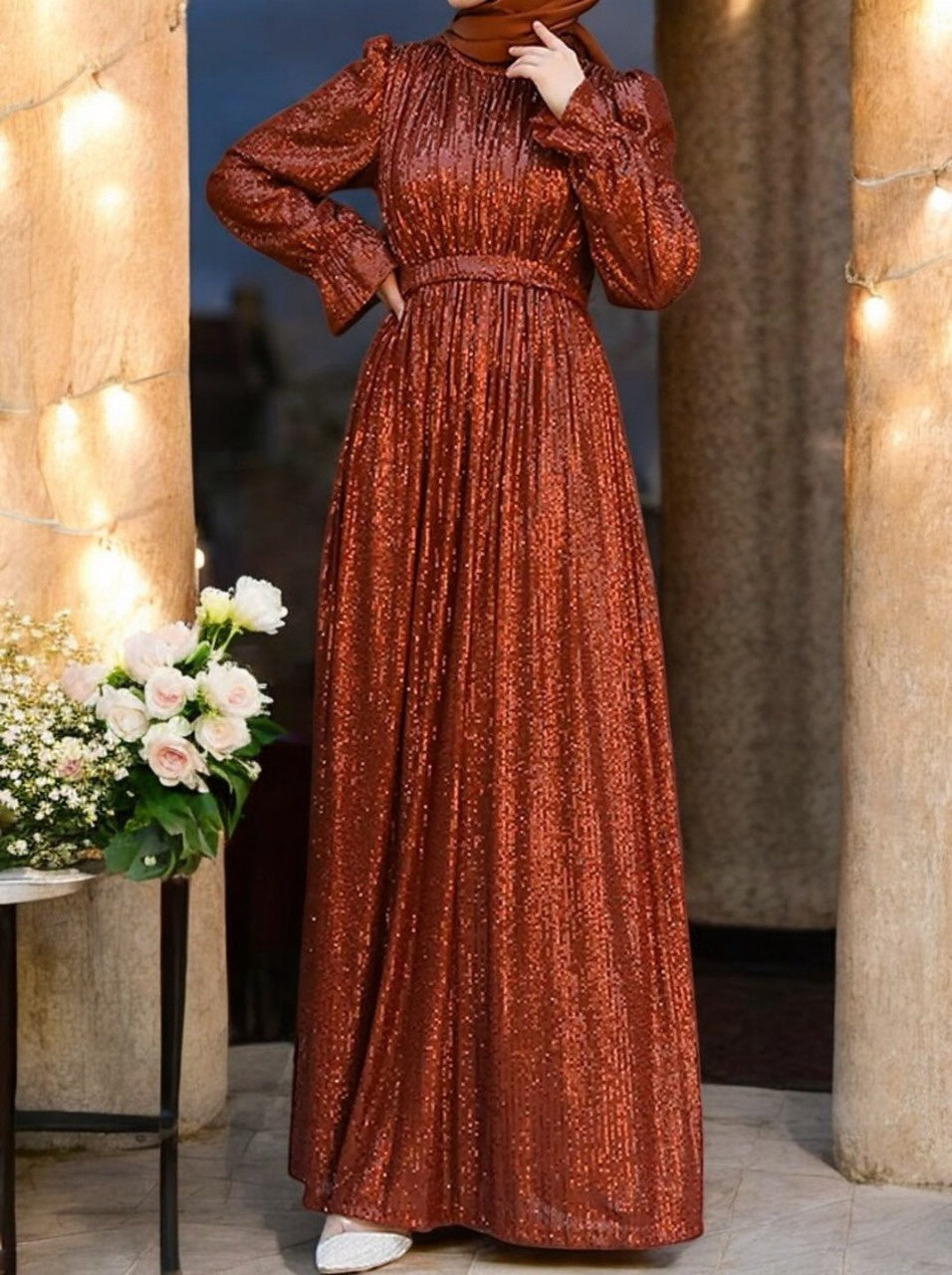 Dress Evening Occasion Sequin Gold / Rust