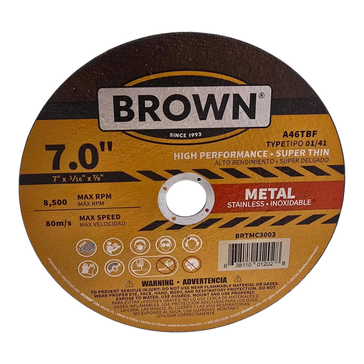 BROWN USA Disc 7" X 1/16" Metal Cutting BRTMC3003