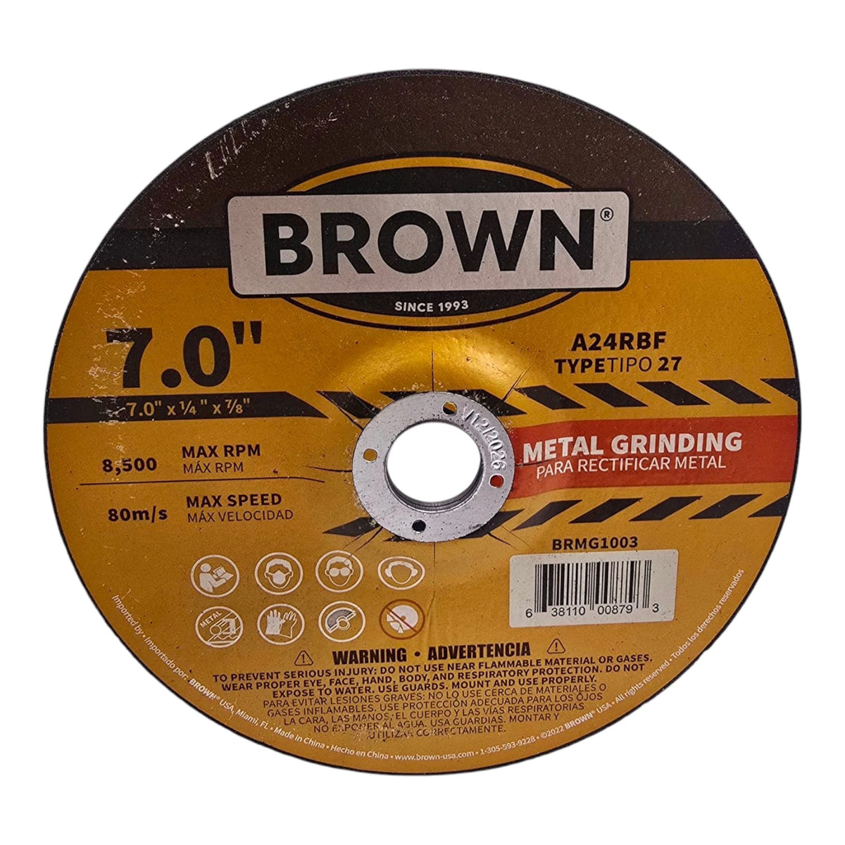 BROWN USA Disc 7" X 1/4" Metal Grinding BRMG1003