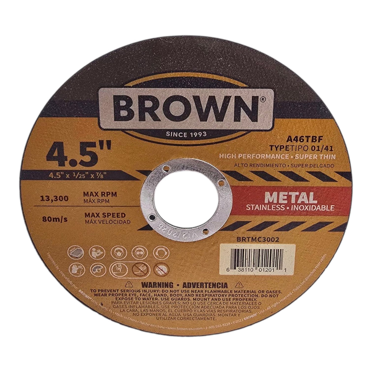 BROWN USA Disc 4.5" X 1/25" Metal Cutting BRTMC3002