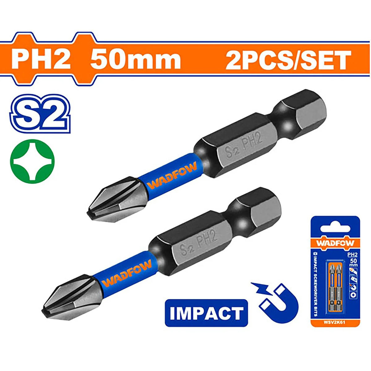 WADFOW Screwdriver Bit Set 2PCS WSV2K61 PH2 50MM