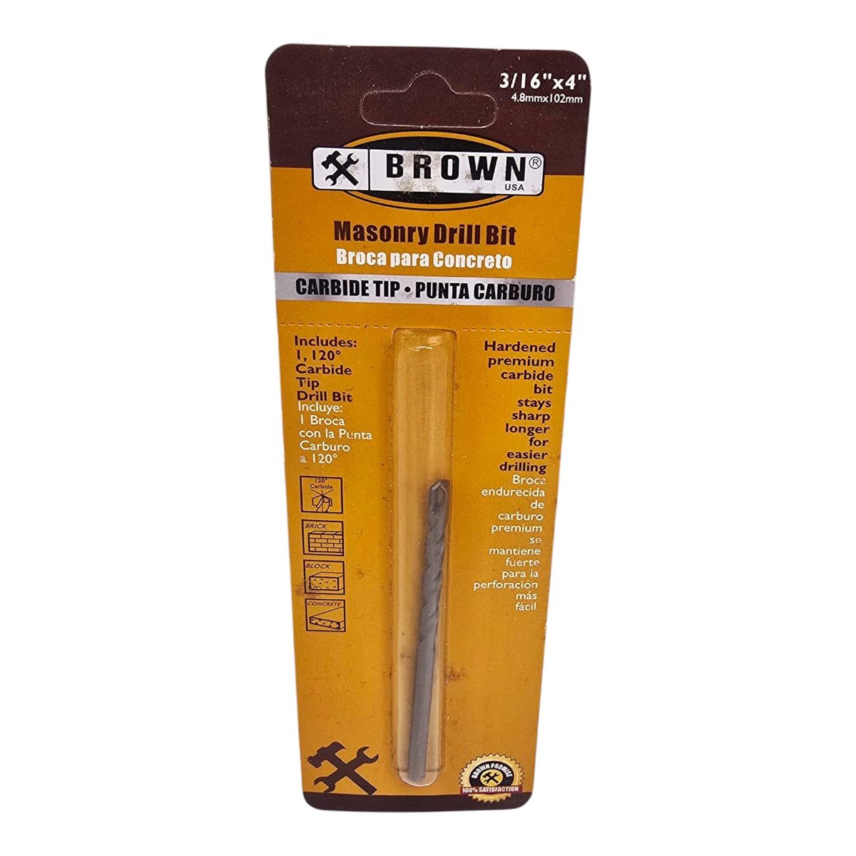 BROWN USA Drill Bit Masonry 3/16" X 4" Carbide BR1212