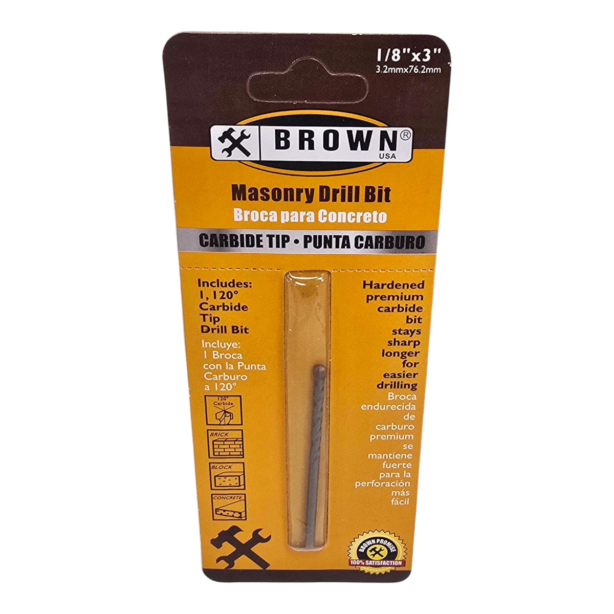 BROWN USA Drill Bit Masonry 1/8" X 3" Carbide BR1208