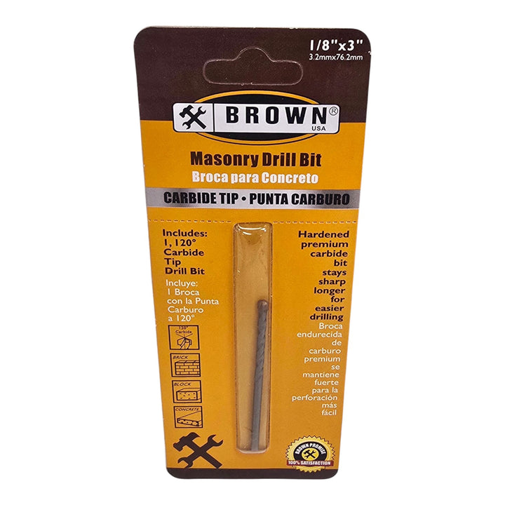 BROWN USA Drill Bit Masonry 1/8" X 3" Carbide BR1208