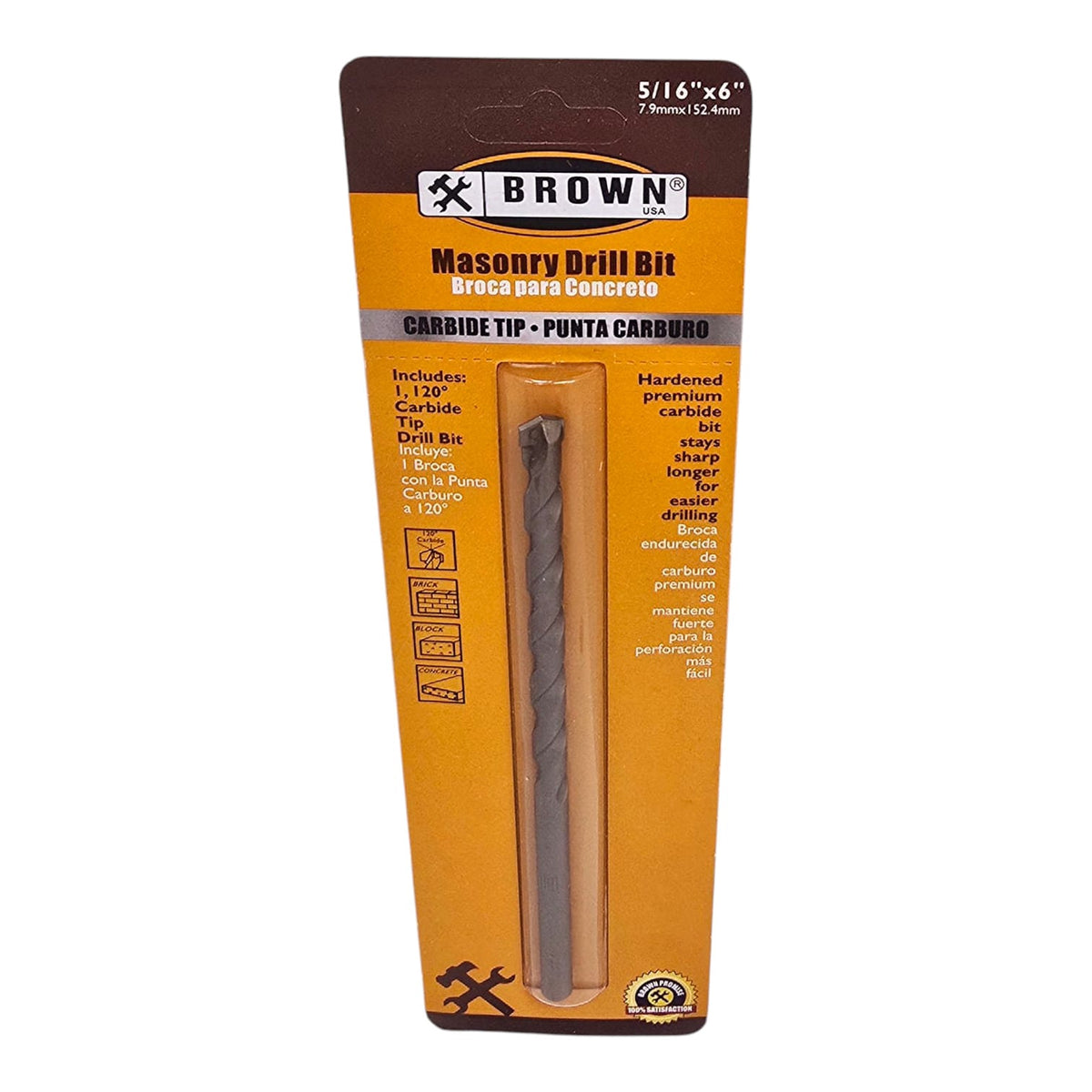 BROWN USA Drill Bit Masonry 5/16" X 6" Carbide BR1221