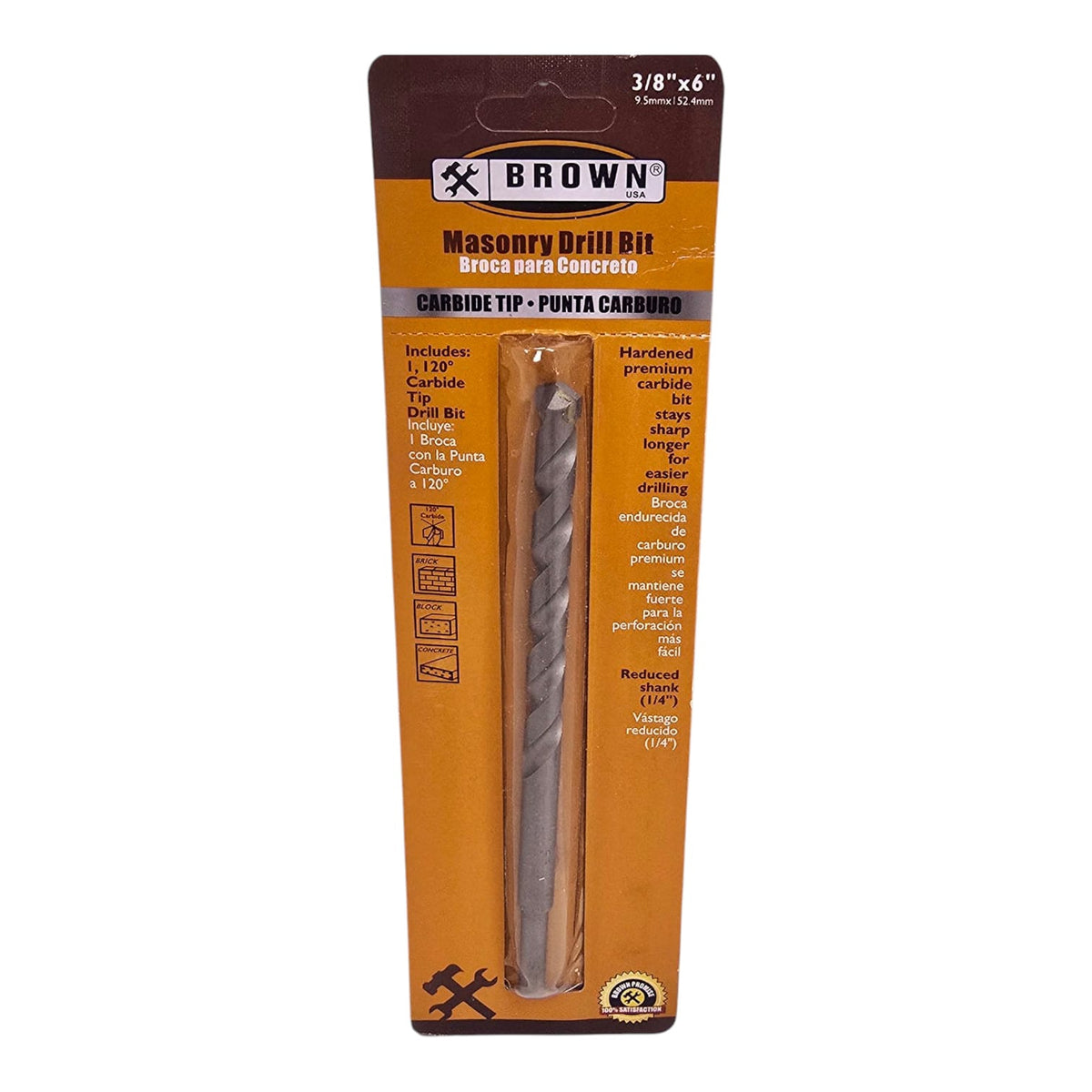 BROWN USA Drill Bit Masonry 3/8" X 6" Carbide BR1225