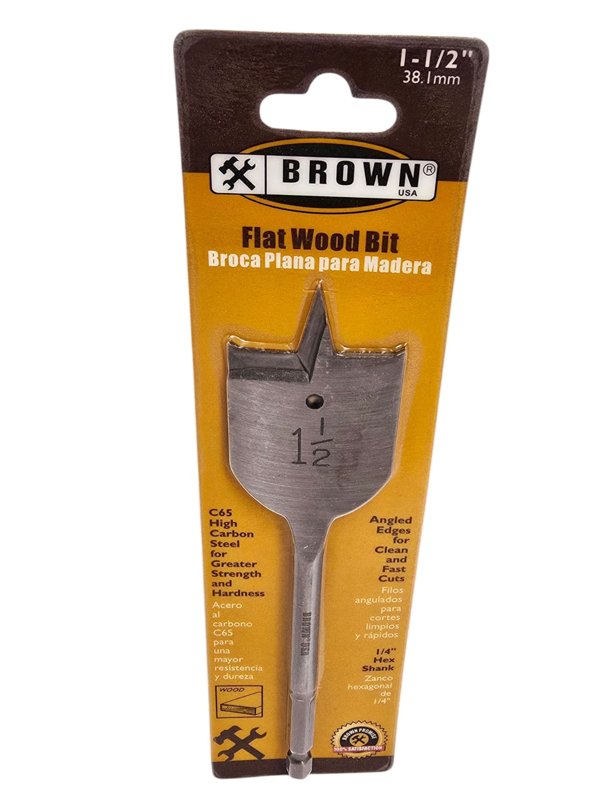 BROWN USA Drill Bit Flat Wood 1 1/2" Brown FWB0112