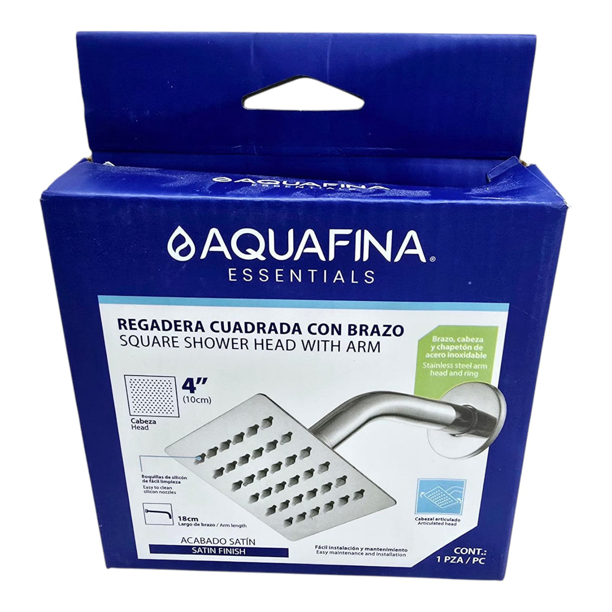 AQUAFINA BLUE Shower Head Aquafina Square 4" Satin Chrome A-SHS4-2