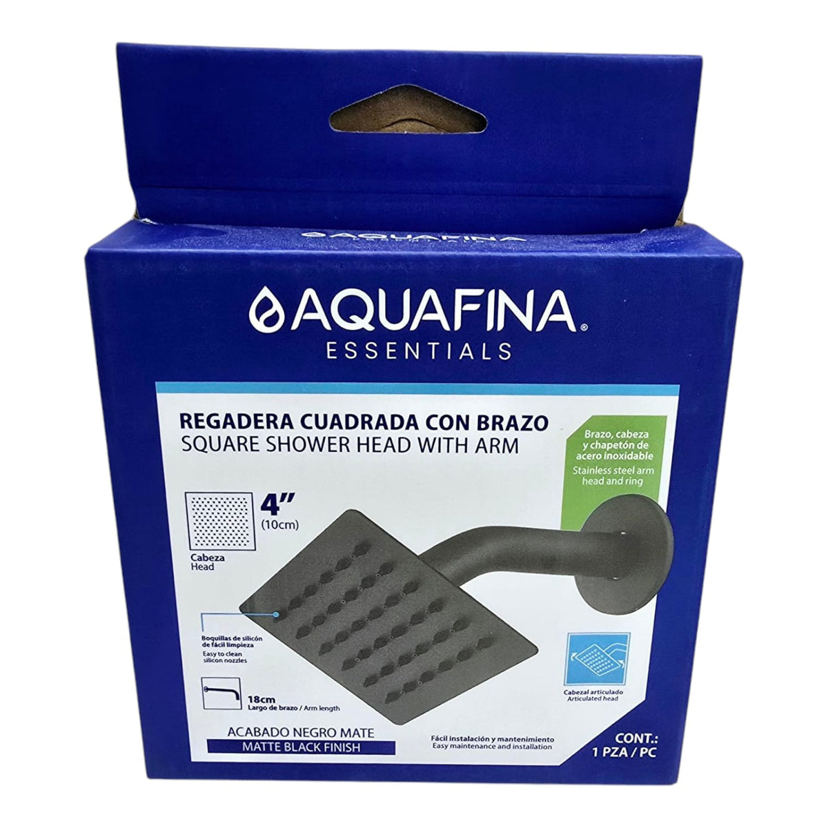 AQUAFINA BLUE Shower Head Aquafina Square 4" Matte Black A-SHS4-3
