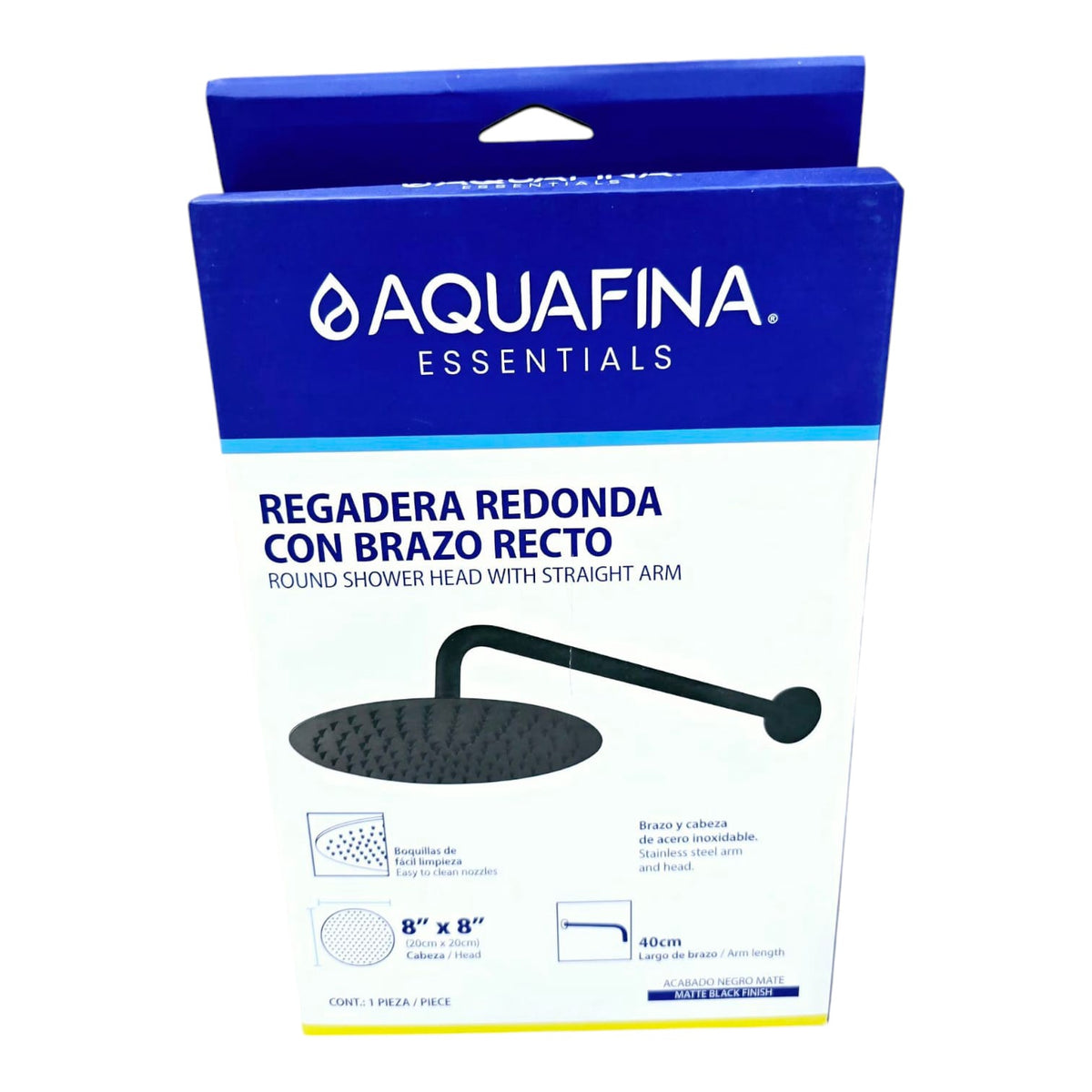 AQUAFINA BLUE Shower Head Aquafina Round with Arm 8" X 8" Matte Black A-SHR08-3