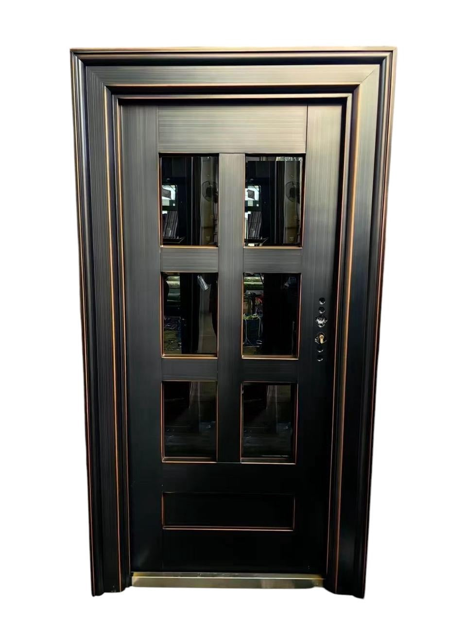 Door Metal Single Bronze Black W/SQUARE Design W/GLASS 2050X960